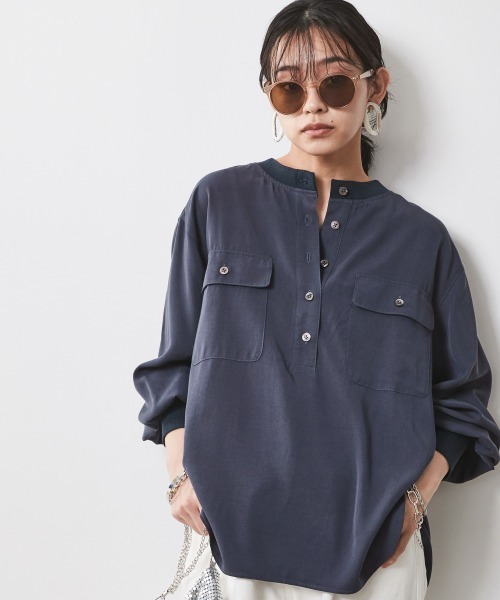ブラウス シャツ 衿リブブラウス 「大きいサイズ有」シックスタイル レディースの画像