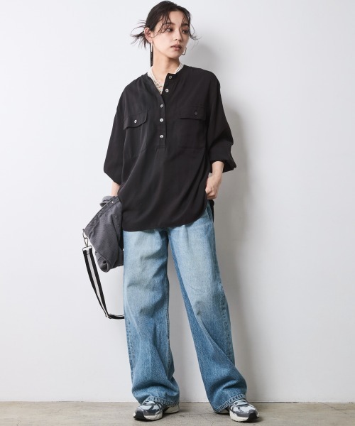 ブラウス シャツ 衿リブブラウス 「大きいサイズ有」シックスタイル レディース CHIC STYLE ブラウス シャツ 衿リブブラウス 「大きいサイズ有