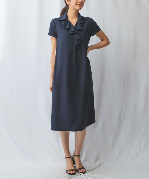 【NARACAMICIE】衿付きフリルワンピース　1サイズ　Ｍ NARACAMICIE】衿付きフリルワンピース(1(M)9号 ブラック): ナラ