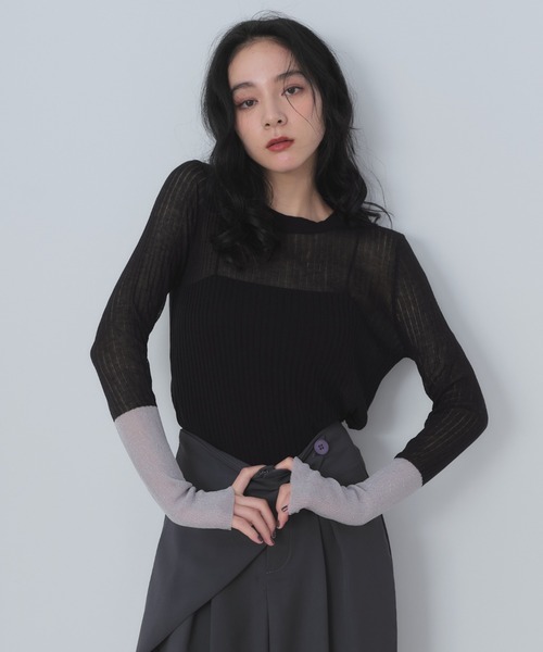 Shelly island（シェリーアイランド） ニット セーター 袖ラメ配色