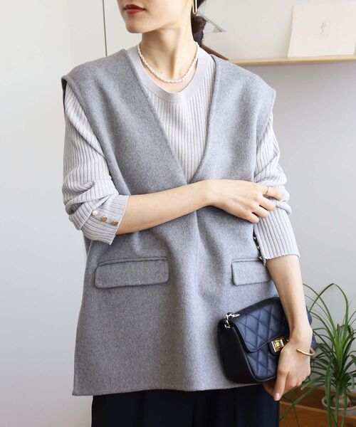 ベスト ジレ リバーVネックベスト レディース le.coeur blanc ベスト ジレ リバーVネックベスト レディース