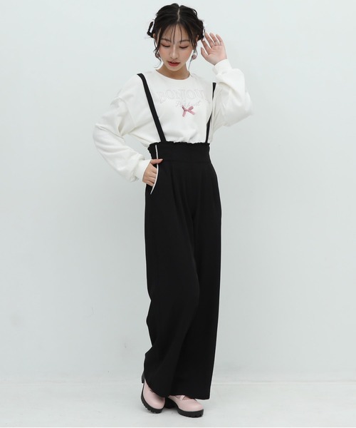 PINKHUNT パンツ ピンクハント ハイウエスト肩紐付き ロング