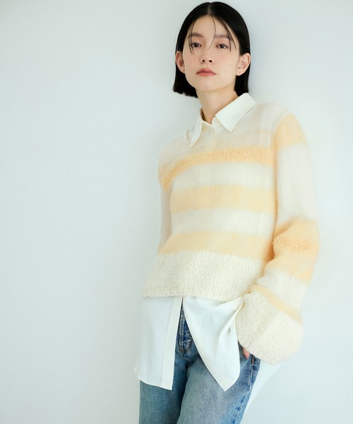 ADAM ET ROPE' ニット セーター ミックスヤーンボーダーニット