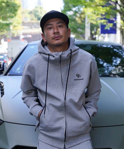 Dim Moire 黒 オーバーサイズパーカー Re:room（リルーム） パーカー テックスウェットジップパーカー メンズ