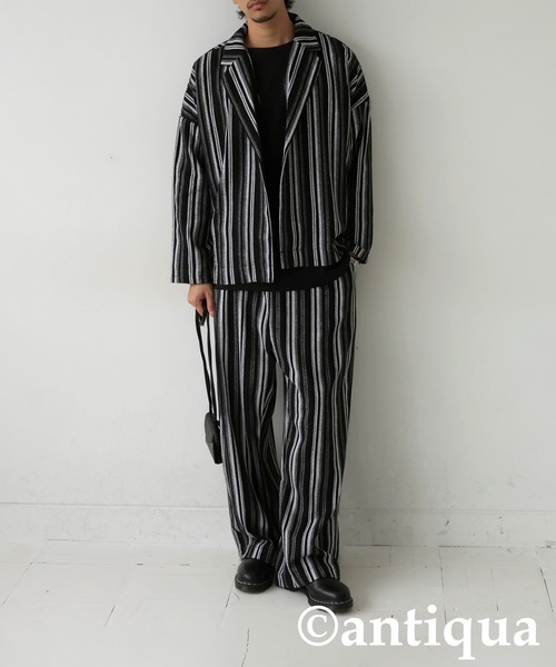 d*7様 非卖品 antiqua パンツ ストライプタックワイドパンツ レディース