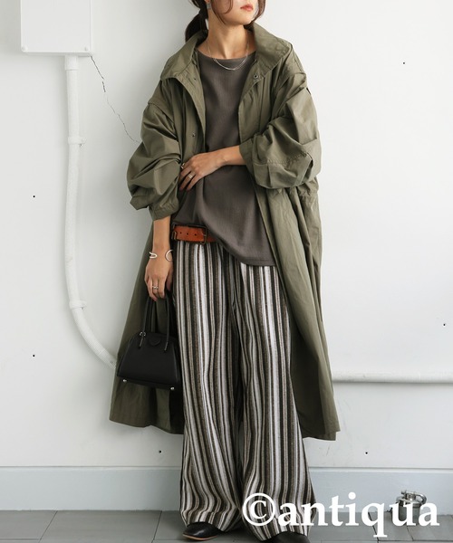 antiqua パンツ ストライプタックワイドパンツ レディース