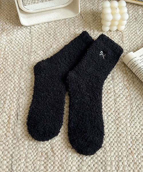 mosox 靴下 「MOSOX」リボン刺繍のもこもこルームソックス5点セット