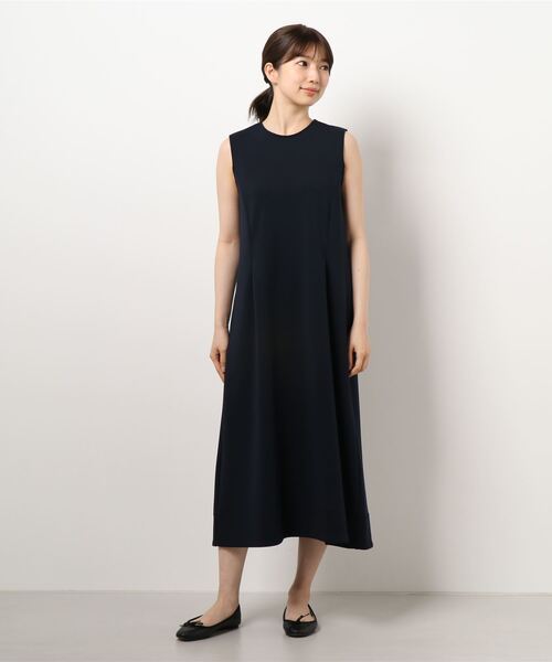 LANVINスポール　ノースリーブワンピース　グリーン　ブラック LANVIN en Bleu 「LANVIN Bleu」 ノースリーブワンピース 38