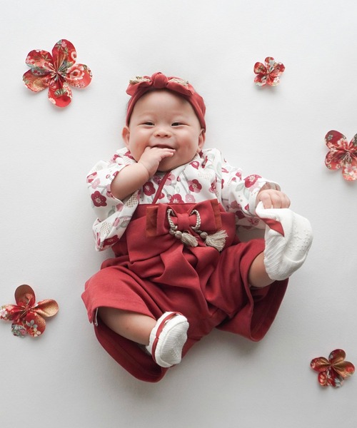 mocmof（モクモフ） ベビー服 ロンパース 袴 ロンパース (うめ柄