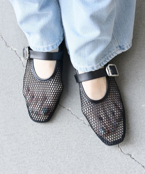 ブラック メッシュ フラットシューズ SHIPS any シューズ any: メッシュ フラット レディース : ZOZOTOWN