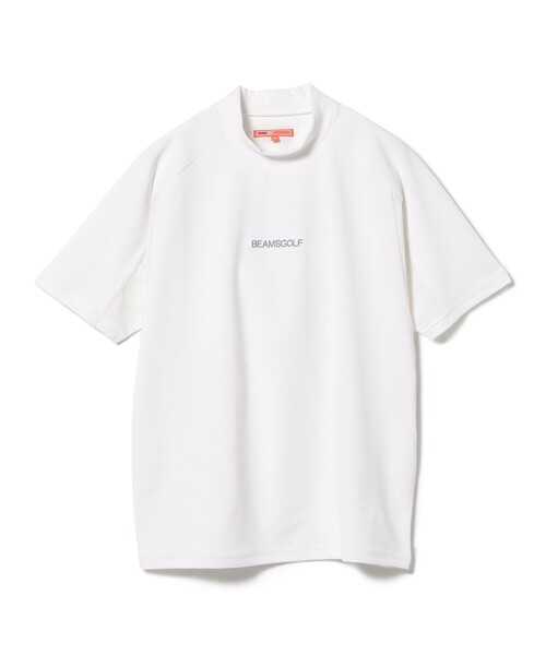 未使用BEAMS GOLF ORANGE LABELモックネックシャツ　ホワイト BEAMS GOLF tシャツ ORANGE LABEL / 切替メッシュ モックネック