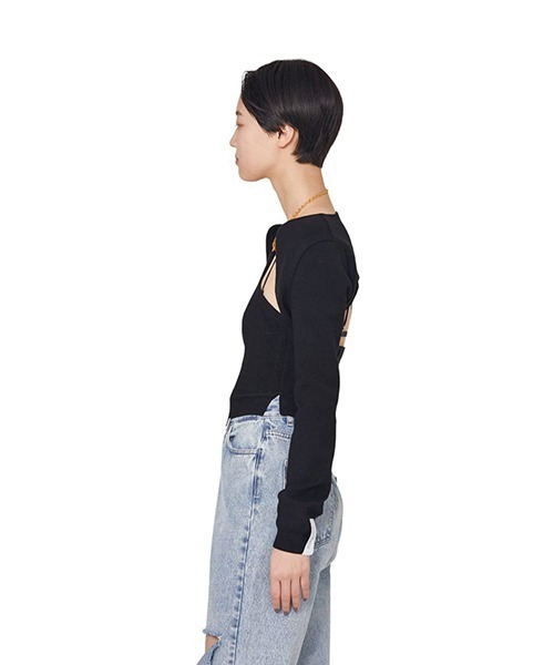 tシャツ Rokh / ロク：CHAIN HALTER NECK KNIT TOP WITH SLEEVE：R24SF302「ANN」 レディース rokh tシャツ Rokh / ロク：CHAIN HALTER NECK KNIT TOP WITH
