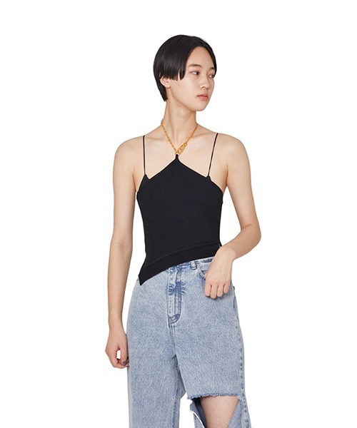 tシャツ Rokh / ロク：CHAIN HALTER NECK KNIT TOP WITH SLEEVE：R24SF302「ANN」 レディース rokh tシャツ Rokh / ロク：CHAIN HALTER NECK KNIT TOP WITH