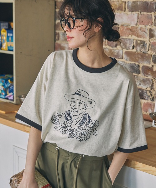 ハンドライティング風ロゴ ★ ★ストリート系Tシャツ tシャツ 手書き風 偉人イラスト 半袖 リンガーTシャツ