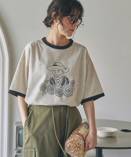 tシャツ 5分袖リンガーTシャツ レディース SENSE OF PLACE｜クルーネックリンガーボーダーTシャツ(5分袖