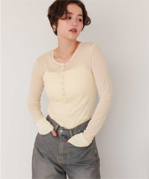 titivate tシャツ シアーテレコヘンリーネックトップス
