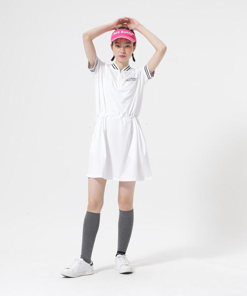 Jack Bunny PEトリコット☆リブ襟ハーフジップ半袖 カットソーワンピー Jack Bunny!!｜PEトリコット リブ襟ハーフジップ半袖カットソー