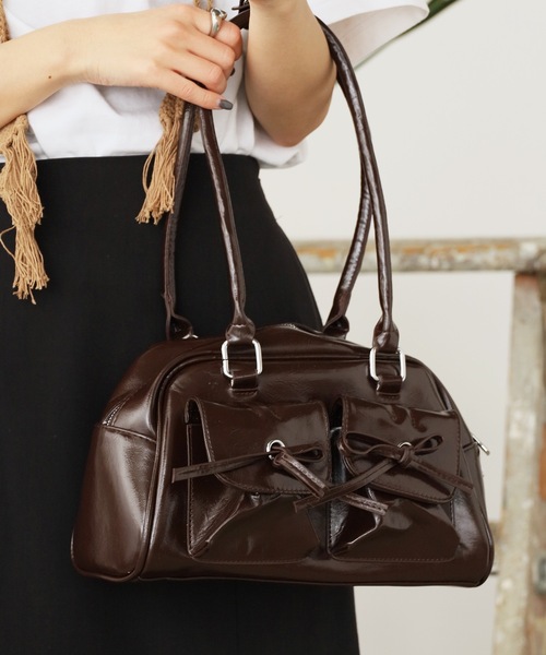 ROOP TOKYO ショルダーバッグ バッグ フェイクレザーダブルリボン