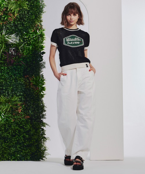ダブスタ　ストレッチデニム 裾リブ （38）　ホワイト パンツ　カジュアル　上品 DOUBLE STANDARD CLOTHING（ダブルスタンダードクロージング） ワイド