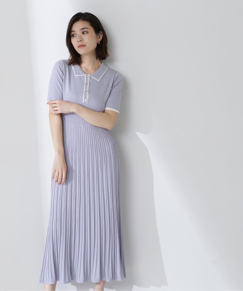 NATURAL BEAUTY BASIC ワンピース バイカラーラインポロニット