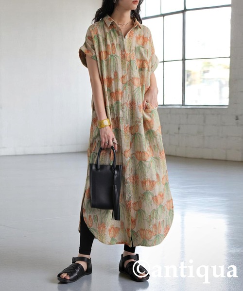antiqua シャツワンピース 花柄シャツワンピース : ZOZOTOWN