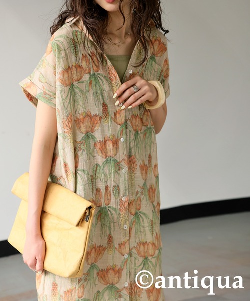 45rpm/花柄♡シャツワンピース/1/ antiqua シャツワンピース 花柄シャツワンピース : ZOZOTOWN