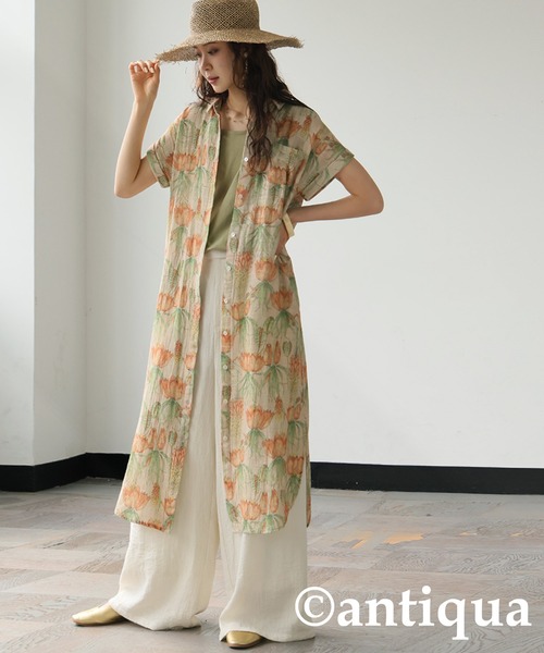 45RPM 花柄シャツワンピース antiqua シャツワンピース 花柄シャツワンピース : ZOZOTOWN