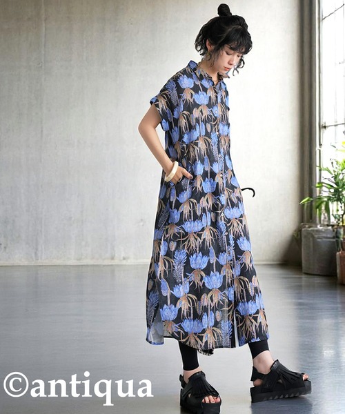 【高額売筋】 antiqua シャツワンピース 花柄シャツワンピース : ZOZOTOWN ワンピース