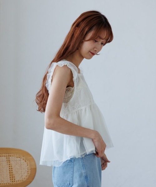 flower ブラウス シャツ スパングルフラワートップ レディース