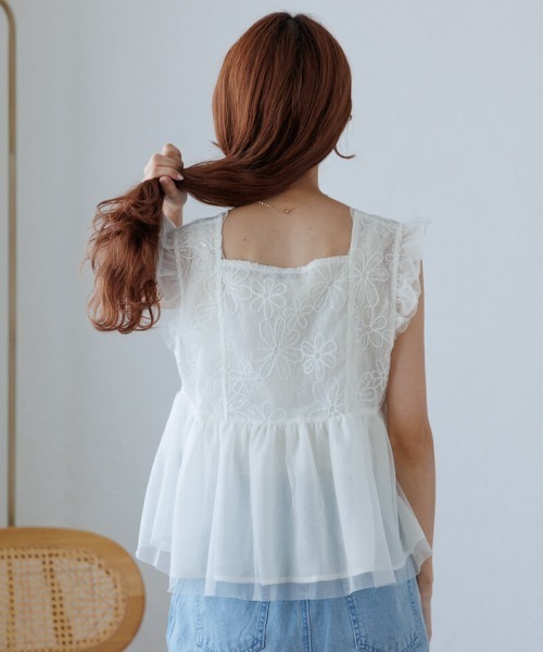 flower ブラウス シャツ スパングルフラワートップ レディース