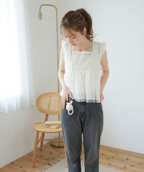 flower ブラウス シャツ スパングルフラワートップ レディース