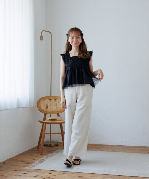 JE SUIS LE FLEUR 売れ筋商品|||ジュ スイ ル フルール Tシャツ トップス レディース Tops Black flower（ファッション） ブラウス シャツ スパングルフラワー