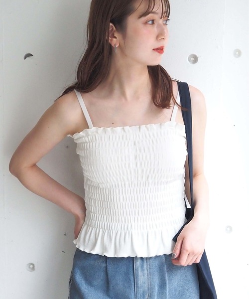 シャーリングキャミソール♡ CLEA キャミソール 2WAYカップ付きシャーリングキャミソール