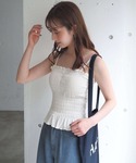 カップ付き キャミソール カップ付シャーリング...の詳細画像2