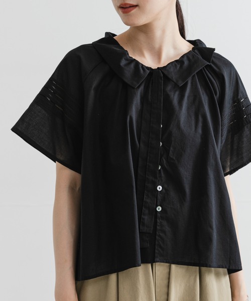 URBAN RESEARCH ブラウス シャツ ハーフスリーブフリルカラー