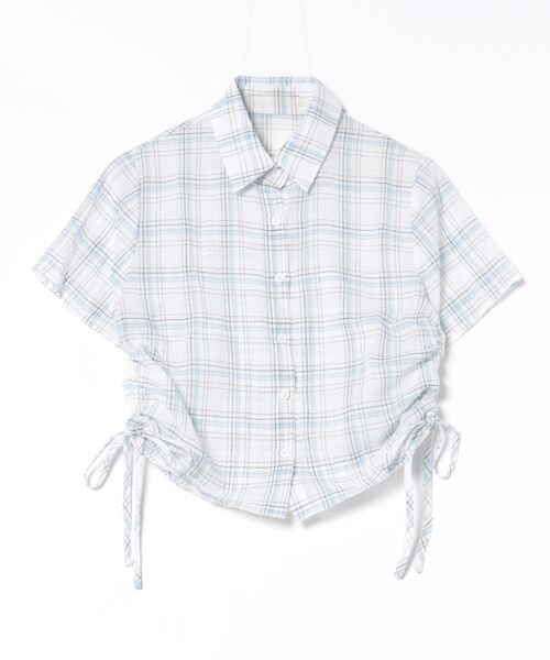 AsheKsha tシャツ 半袖 脇にギャザーが入ったウエスト絞りショート丈