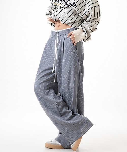 スラックス パンツ ピンストライプワイドパンツ レディース : ZOZOTOWN