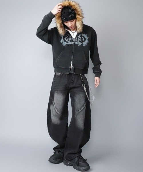 SPINNS（スピンズ） パーカー 2WAY短丈ダブルジップパーカー/プリント