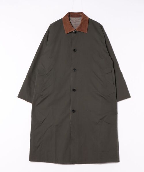 ラルフローレン　コーデュロイ襟の黒いステンカラーコート Revo. ステンカラーコート コート コーデュロイ襟 ポリピーチツイル