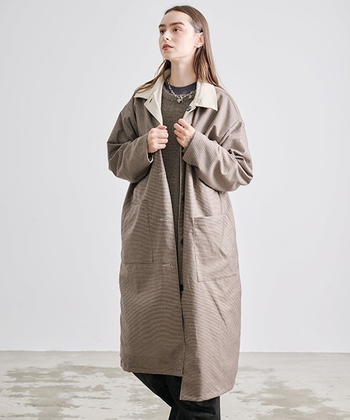 Revo. ステンカラーコート コート コーデュロイ襟 ポリピーチツイル