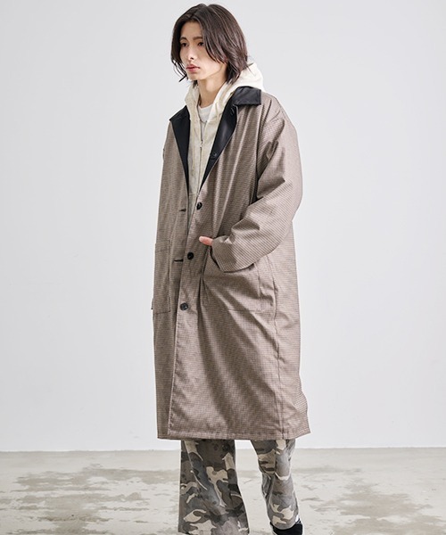 Revo. ステンカラーコート コート コーデュロイ襟 ポリピーチツイル