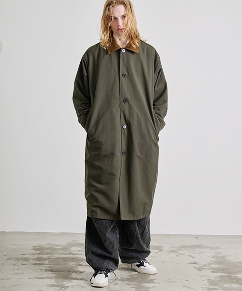 Revo. ステンカラーコート コート コーデュロイ襟 ポリピーチツイル
