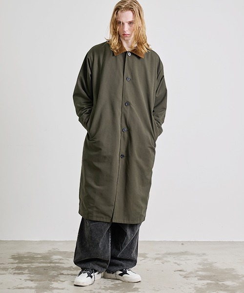 Revo. ステンカラーコート コート コーデュロイ襟 ポリピーチツイル