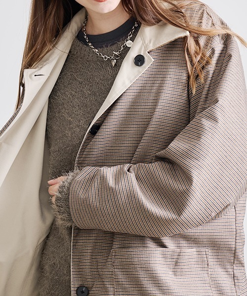 Revo. ステンカラーコート コート コーデュロイ襟 ポリピーチツイル