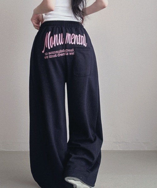 スウェットパンツ ジャージ 裏起毛バッグプリントワイドスエットパンツ