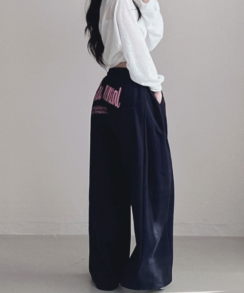 スウェットパンツ ジャージ 裏起毛バッグプリントワイドスエットパンツ