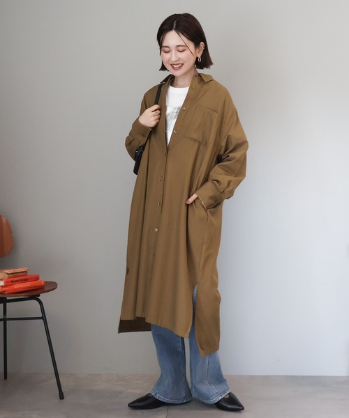 美品 Chaosフィールツイルシャツワンピース ダークグレー ゆったり