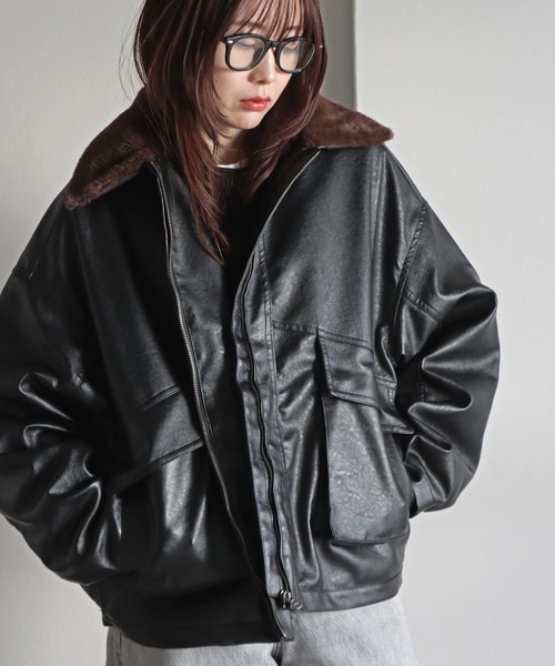 レザーカーコート　ブラックレザージャケット ファー襟付き　ヴィンテージ WEGO（ウィゴー） レザージャケット ライダース ファー襟付きPU