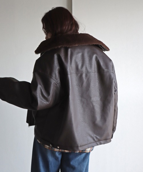 ブルゾン アウター 襟ファー脱着中綿フェイクレザーブルゾン