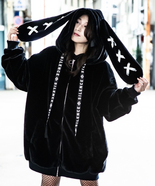 うさ耳 ファーパーカー ホワイト セール】【31】【25AW新色追加】うさ耳 ファーパーカー（パーカー